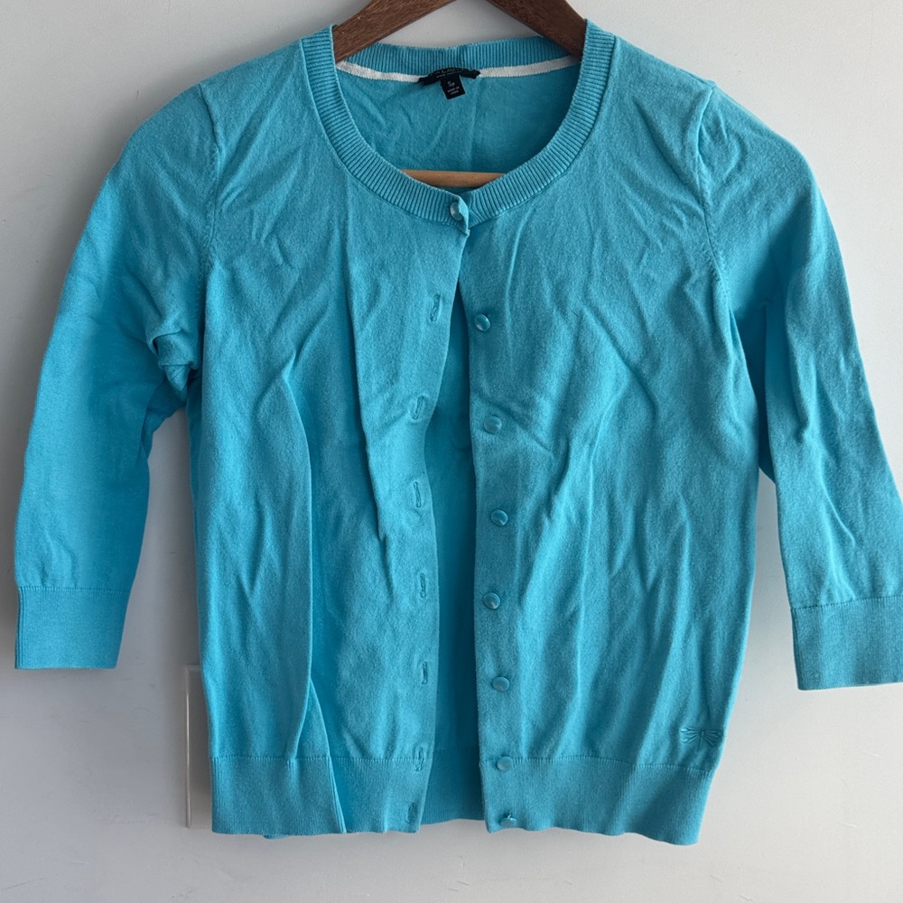 Talbots Petites Pima Cotton Cardigan Sweater SP Turquoise Blue